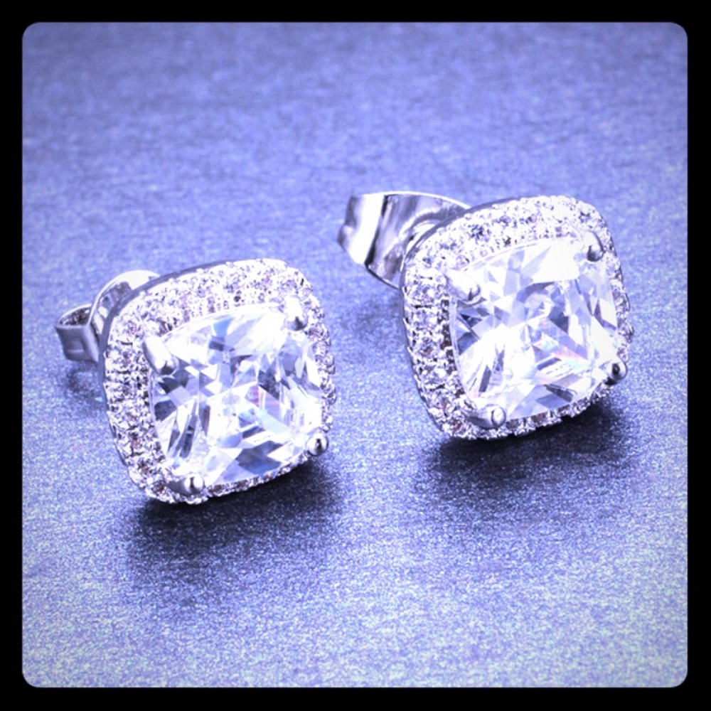 Silver CZ diamond earrings